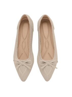Women's Knit Ballet Flats Pointed Toe Bow Slip On Dressy Comfortable Shoes